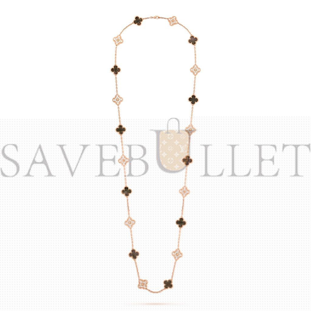 VAN CLEEF ARPELS VINTAGE ALHAMBRA LONG NECKLACE, 20 MOTIFS - ROSE GOLD, DIAMOND, MOTHER-OF-PEARL  VCARP2R000